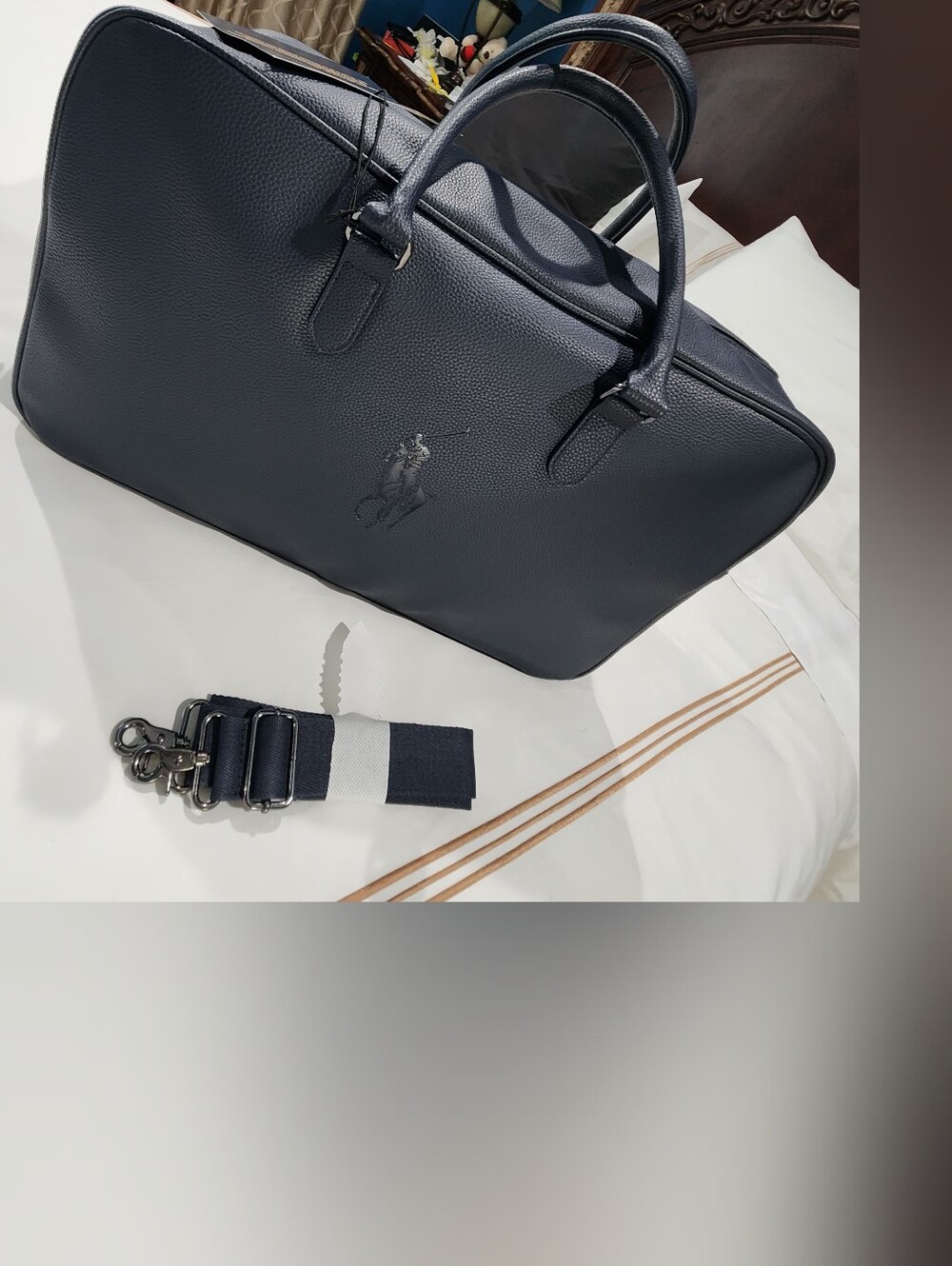 Ralph Lauren Navy Duffle Shoulder Bag, Gym Travel Weekender Bag